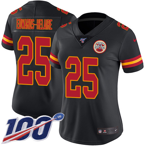 Nike Chiefs #25 Clyde Edwards-Helaire Black Women's Stitched NFL Limited Rush 100th Season Jersey Nike Chiefs #25 Clyde Edwards-Helaire Black Women's Stitched NFL Limited Rush 100th Season Jersey