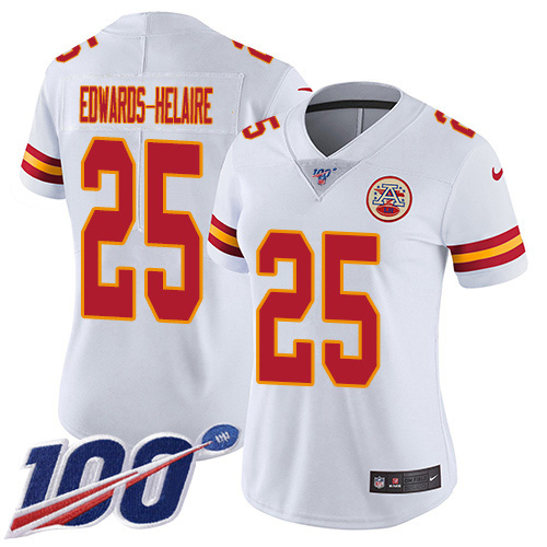 Nike Chiefs #25 Clyde Edwards-Helaire White Women's Stitched NFL 100th Season Vapor Untouchable Limited Jersey Nike Chiefs #25 Clyde Edwards-Helaire White Women's Stitched NFL 100th Season Vapor Untouchable Limited Jersey