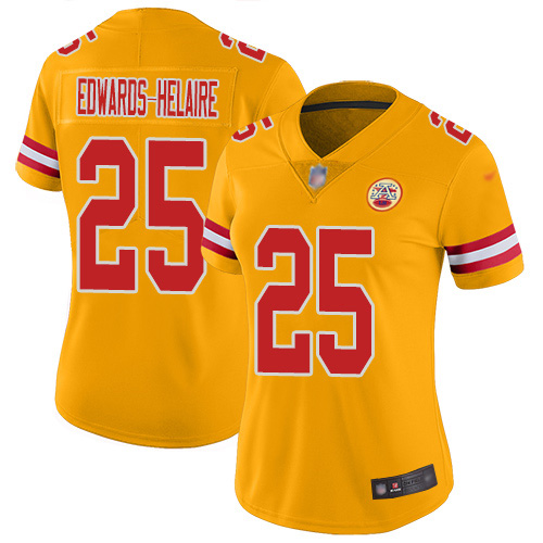 Nike Chiefs #25 Clyde Edwards-Helaire Gold Women's Stitched NFL Limited Inverted Legend Jersey