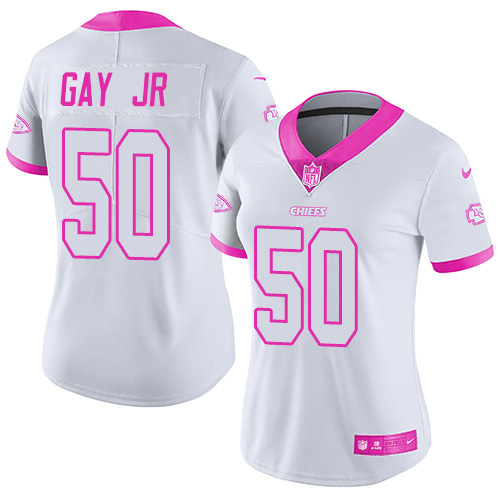 Nike Chiefs #50 Willie Gay Jr. White/Pink Women's Stitched NFL Limited Rush Fashion Jersey