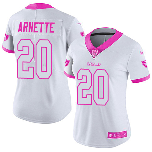 Nike Raiders #20 Damon Arnette White/Pink Women's Stitched NFL Limited Rush Fashion Jersey Nike Raiders #20 Damon Arnette White/Pink Women's Stitched NFL Limited Rush Fashion Jersey