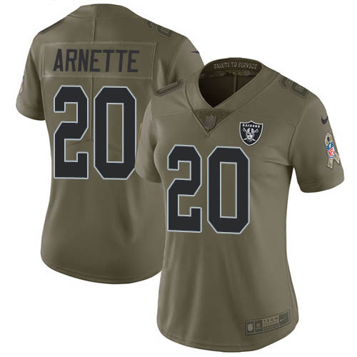 Nike Raiders #20 Damon Arnette Olive Women's Stitched NFL Limited 2017 Salute To Service Jersey