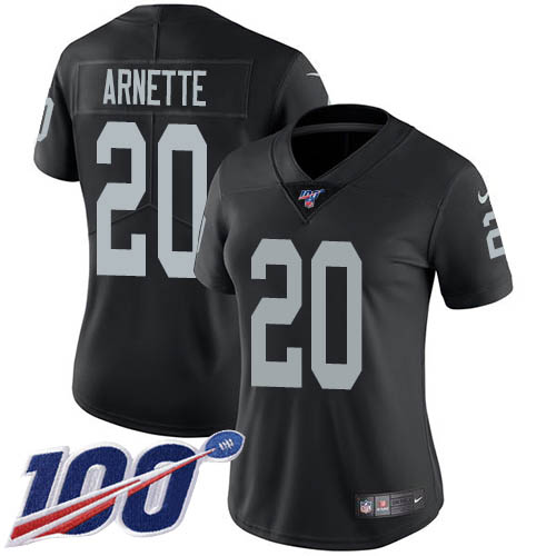 Nike Raiders #20 Damon Arnette Black Team Color Women's Stitched NFL 100th Season Vapor Untouchable Limited Jersey