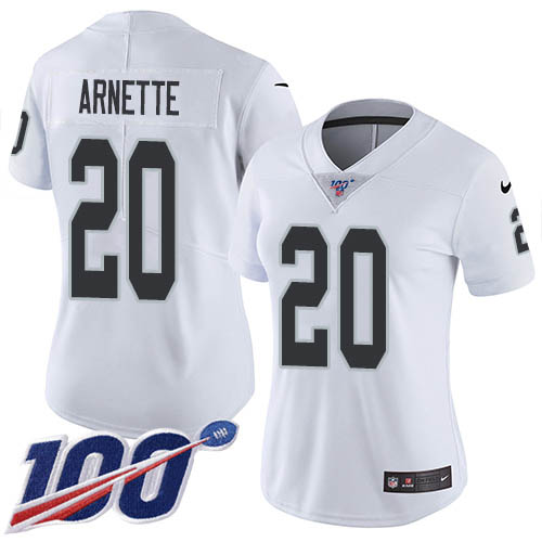 Nike Raiders #20 Damon Arnette White Women's Stitched NFL 100th Season Vapor Untouchable Limited Jersey Nike Raiders #20 Damon Arnette White Women's Stitched NFL 100th Season Vapor Untouchable Limited Jersey