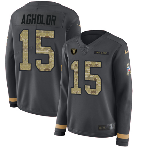 Nike Raiders #15 Nelson Agholor Anthracite Salute to Service Women's Stitched NFL Limited Therma Long Sleeve Jersey