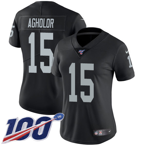 Nike Raiders #15 Nelson Agholor Black Team Color Women's Stitched NFL 100th Season Vapor Untouchable Limited Jersey