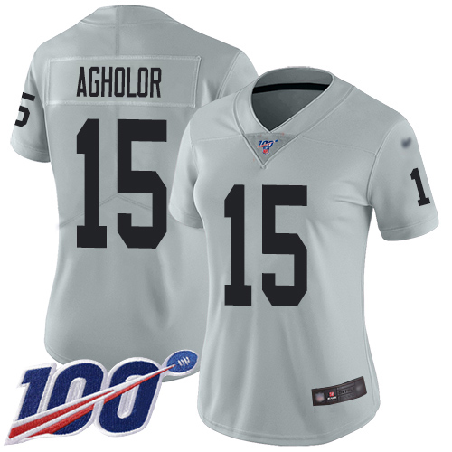 Nike Raiders #15 Nelson Agholor Silver Women's Stitched NFL Limited Inverted Legend 100th Season Jersey Nike Raiders #15 Nelson Agholor Silver Women's Stitched NFL Limited Inverted Legend 100th Season Jersey