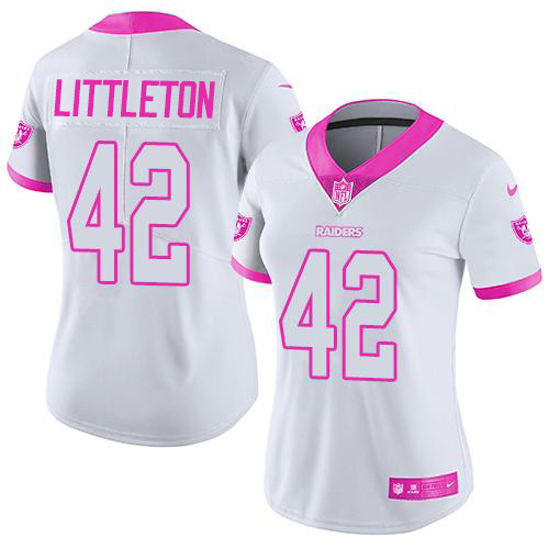 Nike Raiders #42 Cory Littleton White/Pink Women's Stitched NFL Limited Rush Fashion Jersey