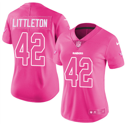 Nike Raiders #42 Cory Littleton Pink Women's Stitched NFL Limited Rush Fashion Jersey