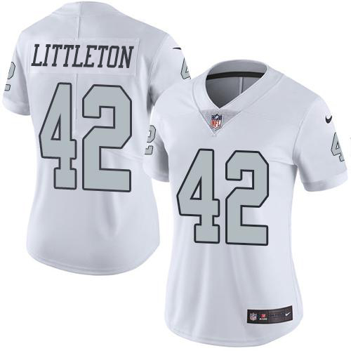 Nike Raiders #42 Cory Littleton White Women's Stitched NFL Limited Rush Jersey
