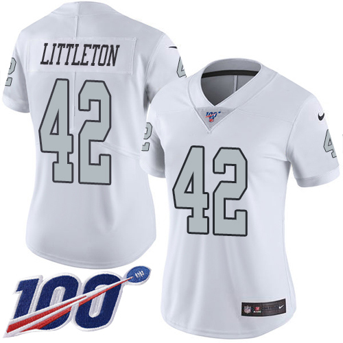 Nike Raiders #42 Cory Littleton White Women's Stitched NFL Limited Rush 100th Season Jersey