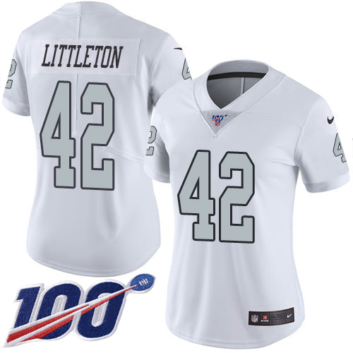 Nike Raiders #42 Cory Littleton White Women's Stitched NFL Limited Rush 100th Season Jersey Nike Raiders #42 Cory Littleton White Women's Stitched NFL Limited Rush 100th Season Jersey