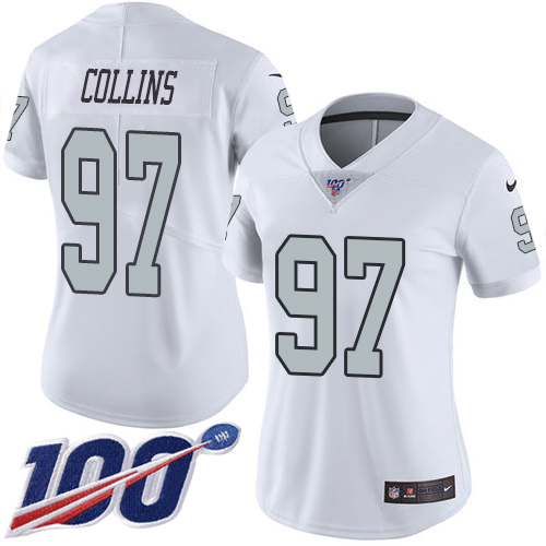 Nike Raiders #97 Maliek Collins White Women's Stitched NFL Limited Rush 100th Season Jersey