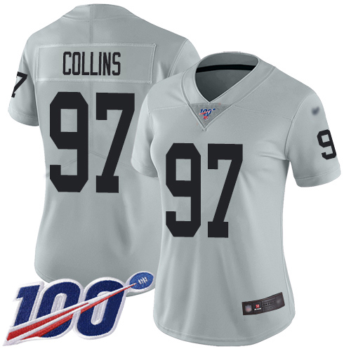Nike Raiders #97 Maliek Collins Silver Women's Stitched NFL Limited Inverted Legend 100th Season Jersey