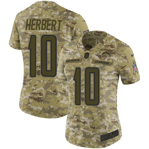 Nike Chargers #10 Justin Herbert Camo Women's Stitched NFL Limited 2018 Salute To Service Jersey