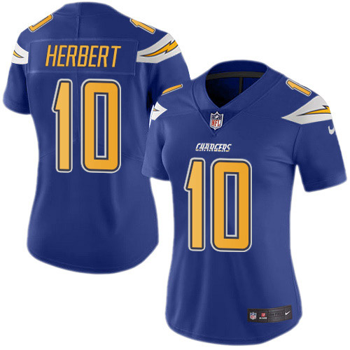 Nike Chargers #10 Justin Herbert Electric Blue Women's Stitched NFL Limited Rush Jersey Nike Chargers #10 Justin Herbert Electric Blue Women's Stitched NFL Limited Rush Jersey