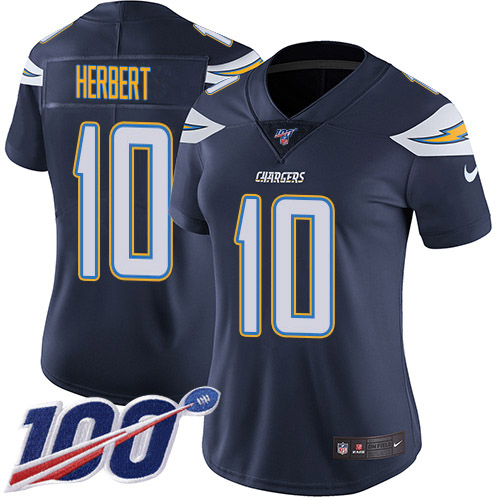Nike Chargers #10 Justin Herbert Navy Blue Team Color Women's Stitched NFL 100th Season Vapor Untouchable Limited Jersey