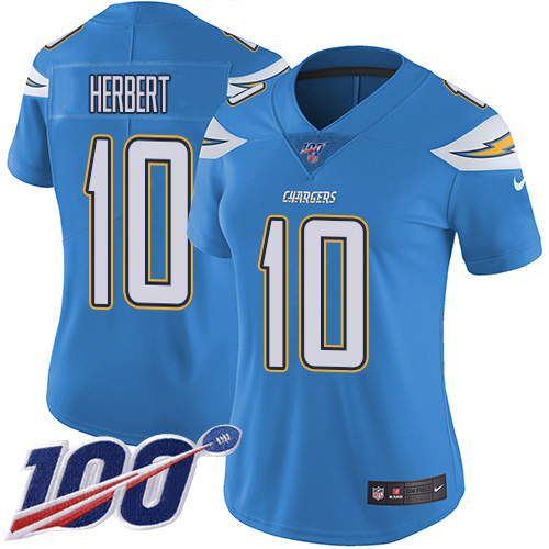 Nike Chargers #10 Justin Herbert Electric Blue Alternate Women's Stitched NFL 100th Season Vapor Untouchable Limited Jersey