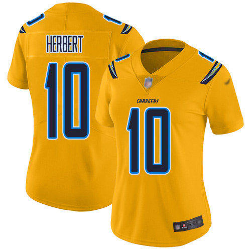 Nike Chargers #10 Justin Herbert Gold Women's Stitched NFL Limited Inverted Legend Jersey