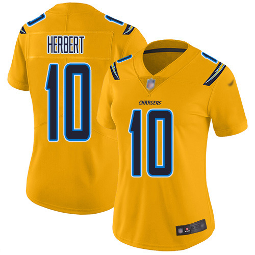 Nike Chargers #10 Justin Herbert Gold Women's Stitched NFL Limited Inverted Legend Jersey Nike Chargers #10 Justin Herbert Gold Women's Stitched NFL Limited Inverted Legend Jersey