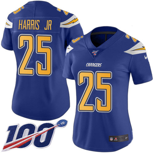 Nike Chargers #25 Chris Harris Jr Electric Blue Women's Stitched NFL Limited Rush 100th Season Jersey