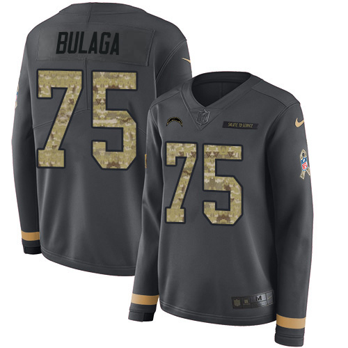 Nike Chargers #75 Bryan Bulaga Anthracite Salute to Service Women's Stitched NFL Limited Therma Long Sleeve Jersey