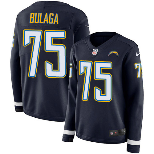 Nike Chargers #75 Bryan Bulaga Navy Blue Team Color Women's Stitched NFL Limited Therma Long Sleeve Jersey