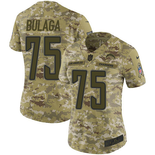 Nike Chargers #75 Bryan Bulaga Camo Women's Stitched NFL Limited 2018 Salute To Service Jersey