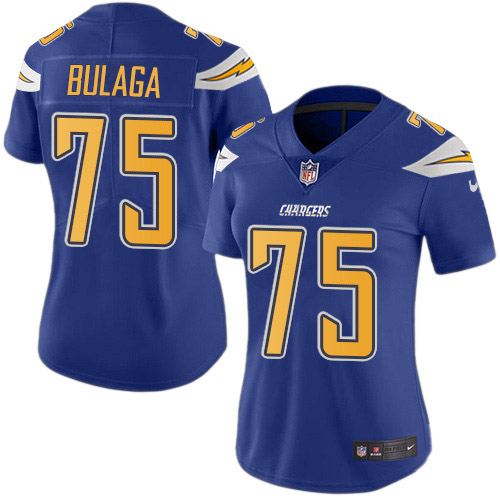 Nike Chargers #75 Bryan Bulaga Electric Blue Women's Stitched NFL Limited Rush Jersey