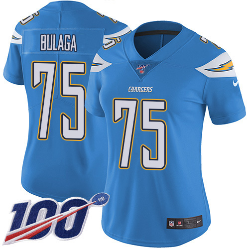 Nike Chargers #75 Bryan Bulaga Electric Blue Alternate Women's Stitched NFL 100th Season Vapor Untouchable Limited Jersey