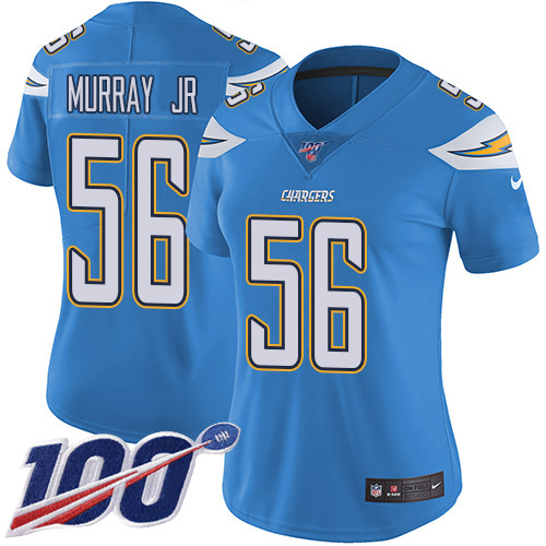 Nike Chargers #56 Kenneth Murray Jr Electric Blue Alternate Women's Stitched NFL 100th Season Vapor Untouchable Limited Jersey