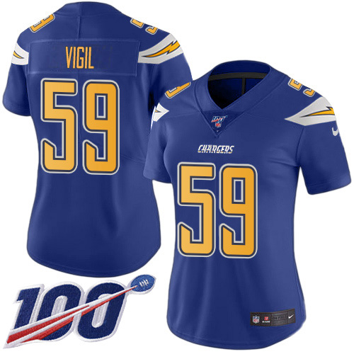 Nike Chargers #59 Nick Vigil Electric Blue Women's Stitched NFL Limited Rush 100th Season Jersey