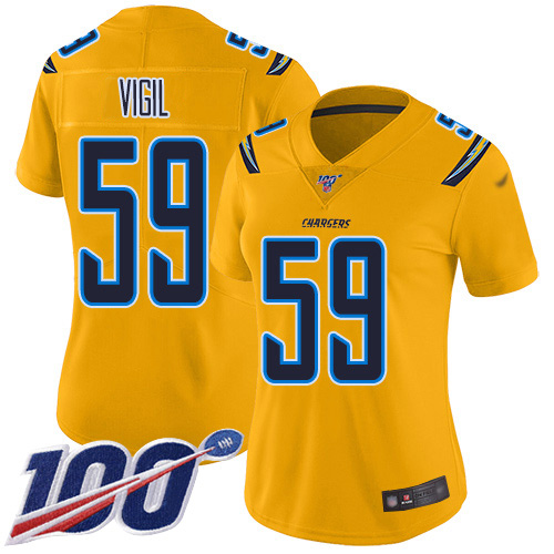 Nike Chargers #59 Nick Vigil Gold Women's Stitched NFL Limited Inverted Legend 100th Season Jersey