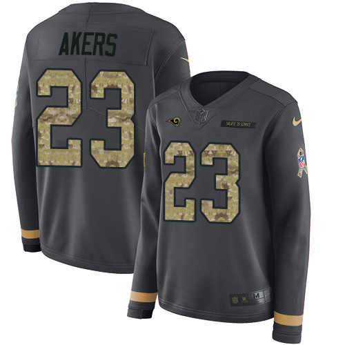 Nike Rams #23 Cam Akers Anthracite Salute to Service Women's Stitched NFL Limited Therma Long Sleeve Jersey