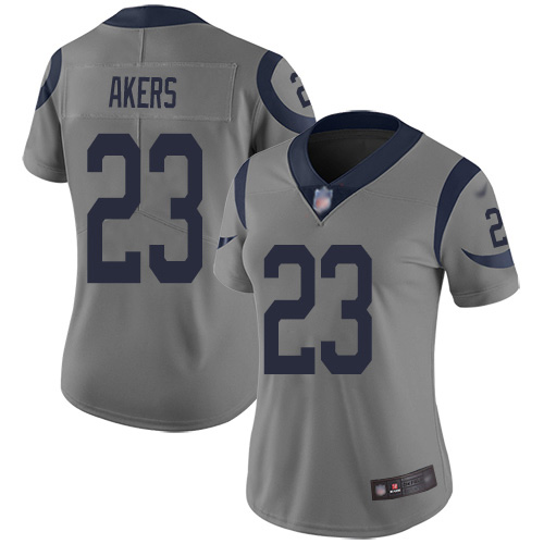 Nike Rams #23 Cam Akers Gray Women's Stitched NFL Limited Inverted Legend Jersey