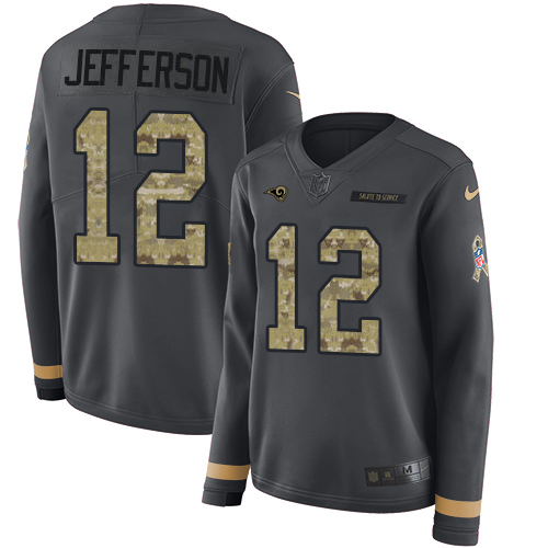 Nike Rams #12 Van Jefferson Anthracite Salute to Service Women's Stitched NFL Limited Therma Long Sleeve Jersey