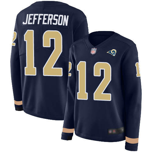 Nike Rams #12 Van Jefferson Navy Blue Team Color Women's Stitched NFL Limited Therma Long Sleeve Jersey