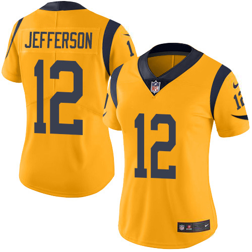 Nike Rams #12 Van Jefferson Gold Women's Stitched NFL Limited Rush Jersey Nike Rams #12 Van Jefferson Gold Women's Stitched NFL Limited Rush Jersey