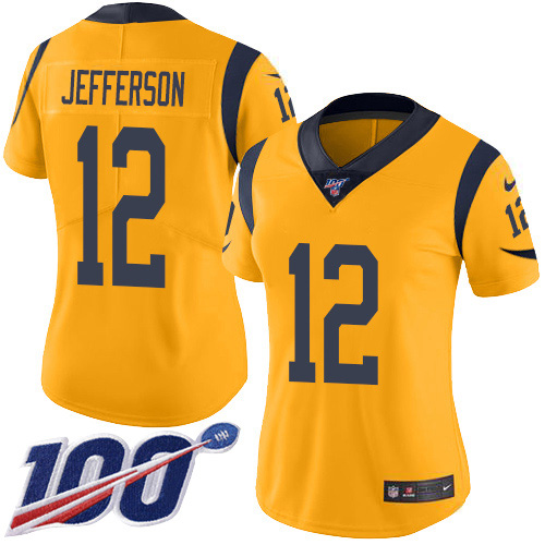 Nike Rams #12 Van Jefferson Gold Women's Stitched NFL Limited Rush 100th Season Jersey