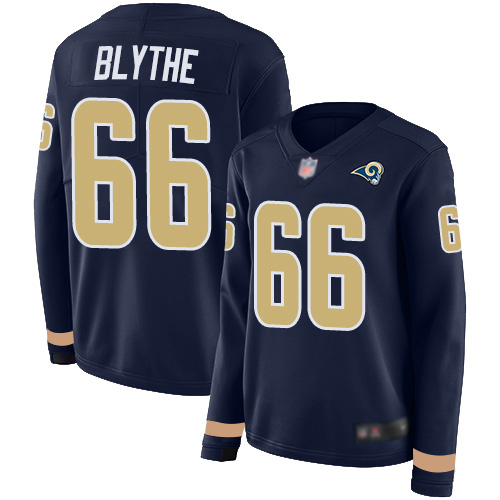Nike Rams #66 Austin Blythe Navy Blue Team Color Women's Stitched NFL Limited Therma Long Sleeve Jersey