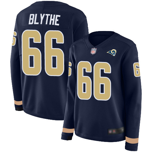 Nike Rams #66 Austin Blythe Navy Blue Team Color Women's Stitched NFL Limited Therma Long Sleeve Jersey Nike Rams #66 Austin Blythe Navy Blue Team Color Women's Stitched NFL Limited Therma Long Sleeve Jersey