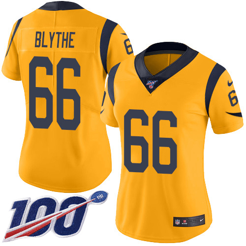 Nike Rams #66 Austin Blythe Gold Women's Stitched NFL Limited Rush 100th Season Jersey