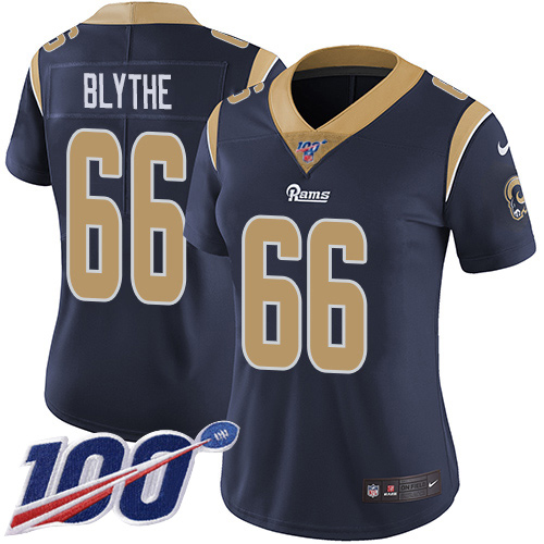 Nike Rams #66 Austin Blythe Navy Blue Team Color Women's Stitched NFL 100th Season Vapor Untouchable Limited Jersey