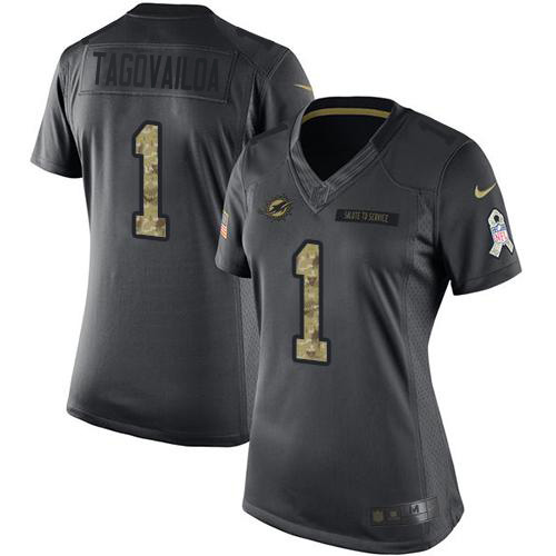 Nike Dolphins #1 Tua Tagovailoa Black Women's Stitched NFL Limited 2016 Salute to Service Jersey