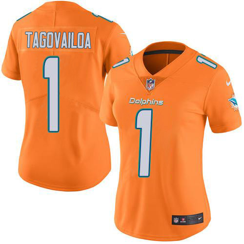 Nike Dolphins #1 Tua Tagovailoa Orange Women's Stitched NFL Limited Rush Jersey