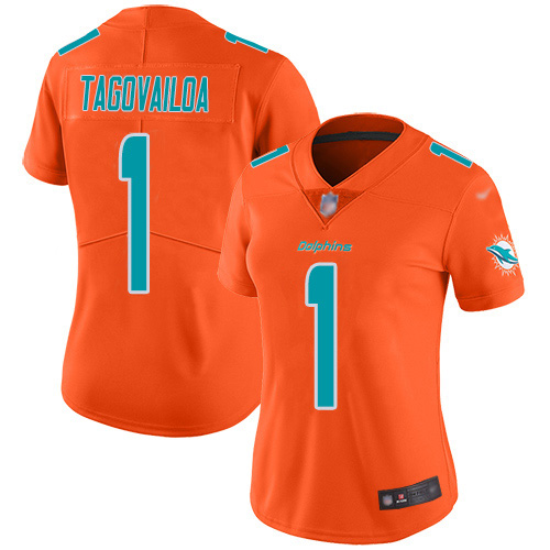 Nike Dolphins #1 Tua Tagovailoa Orange Women's Stitched NFL Limited Inverted Legend Jersey