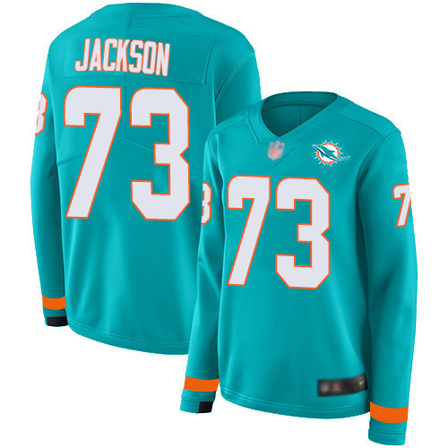 Nike Dolphins #73 Austin Jackson Aqua Green Team Color Women's Stitched NFL Limited Therma Long Sleeve Jersey