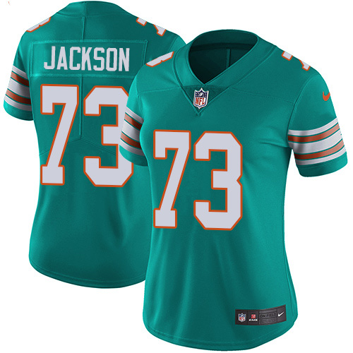 Nike Dolphins #73 Austin Jackson Aqua Green Alternate Women's Stitched NFL Vapor Untouchable Limited Jersey