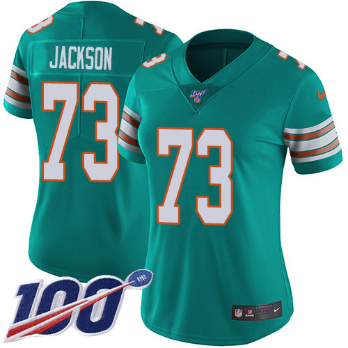 Nike Dolphins #73 Austin Jackson Aqua Green Alternate Women's Stitched NFL 100th Season Vapor Untouchable Limited Jersey