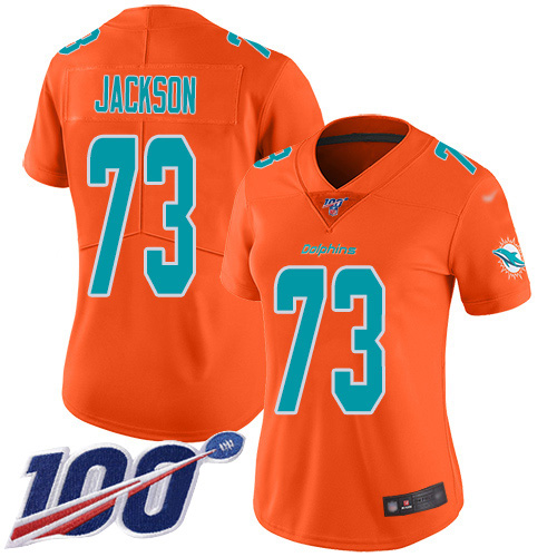 Nike Dolphins #73 Austin Jackson Orange Women's Stitched NFL Limited Inverted Legend 100th Season Jersey